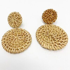Wicker Circle Disk Post Earrings NWOT